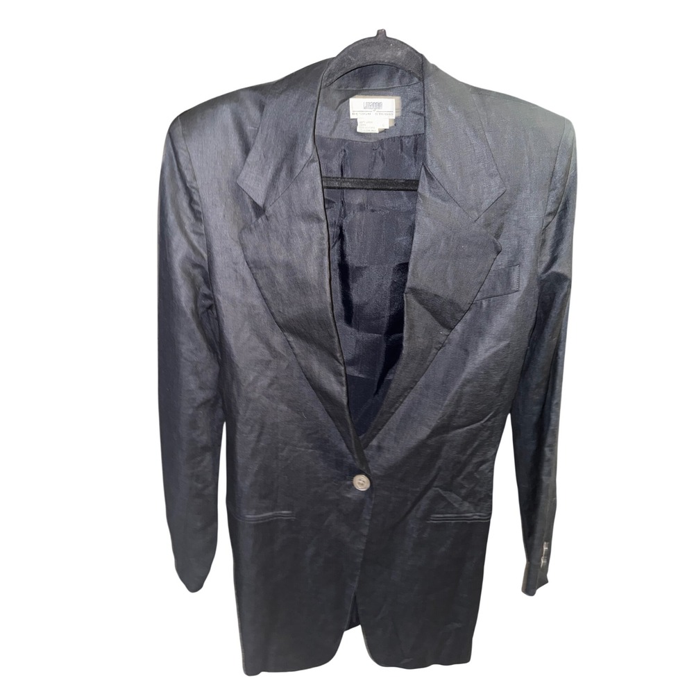 I Magnin Design Studio Black 100% Linen Single Button Blazer‎ Jacket Size 6